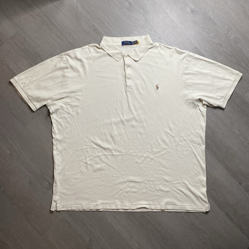 Polor Ralph Lauren Mens Shirt 4XLT Beige Pima Soft Touch Embroidered Pony Logo